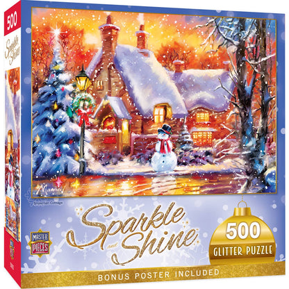 Sparkle & Shine - Snowman Cottage 500 Piece Glitter Jigsaw Puzzle | Masterpieces Puzzles