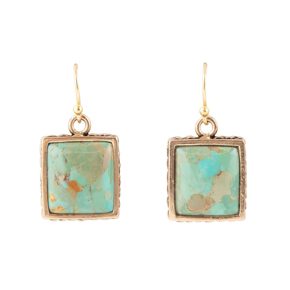 Squared Up Blue Turquoise Golden Drop Earrings Otarealm