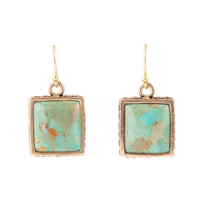 Squared Up Blue Turquoise Golden Drop Earrings Otarealm