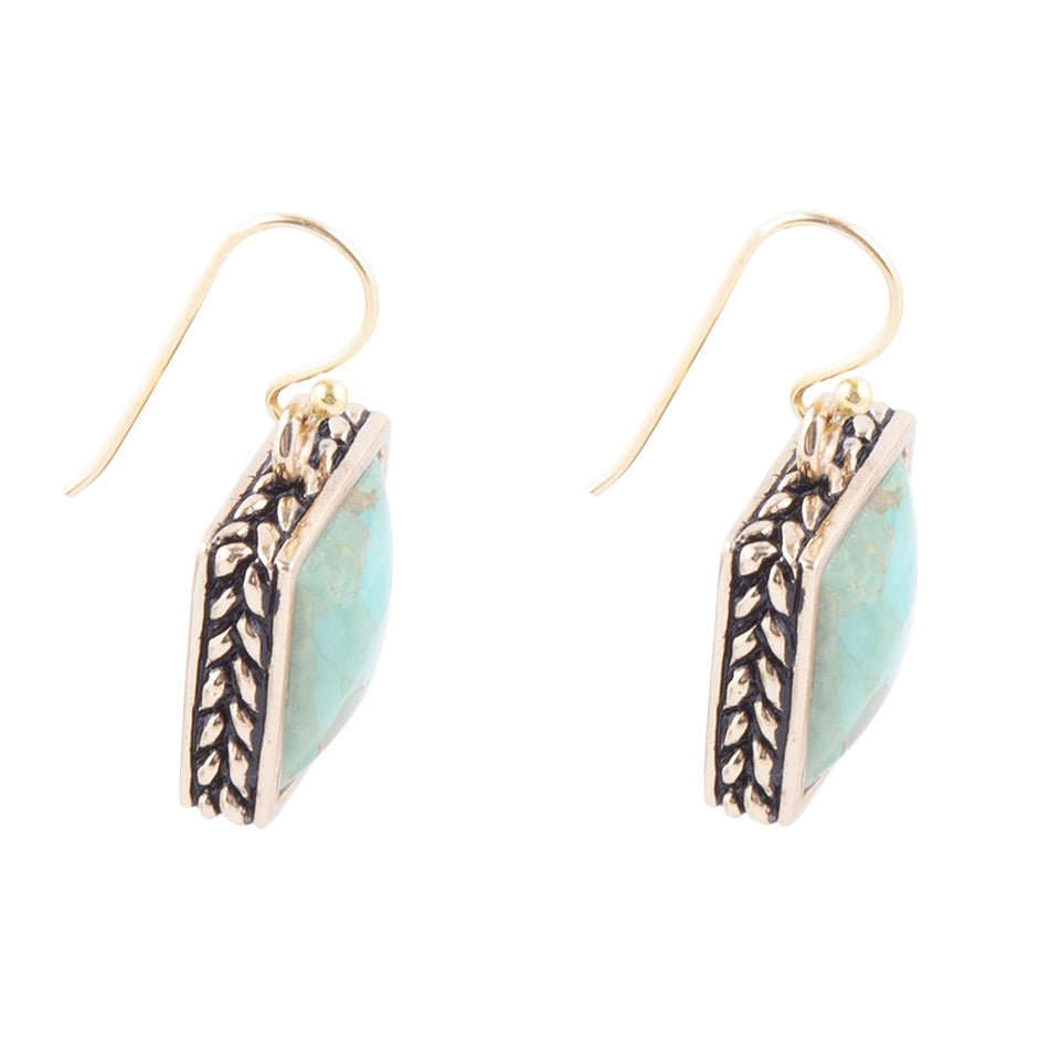 Squared Up Blue Turquoise Golden Drop Earrings Otarealm