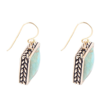 Squared Up Blue Turquoise Golden Drop Earrings Otarealm