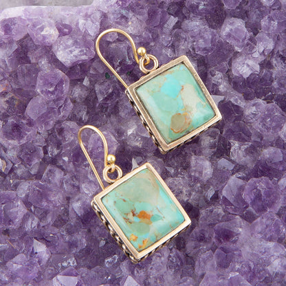 Squared Up Blue Turquoise Golden Drop Earrings Otarealm