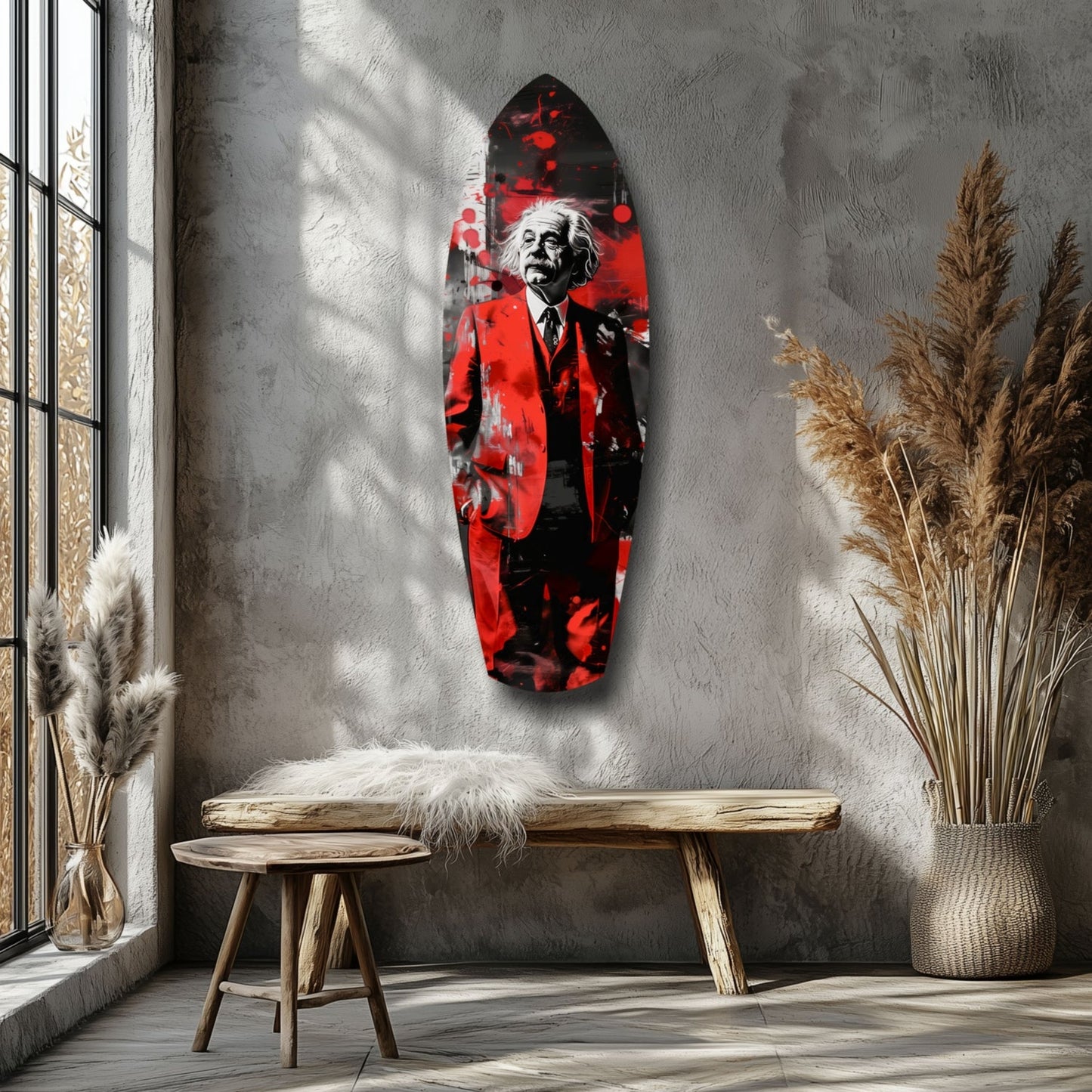 Standing Genius Red Blazer Splatter Glass Wall Art