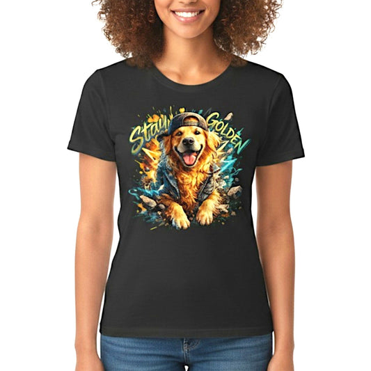 Stay Golden Retriever Graphic T-Shirt Cotton Women Casual Dog Lover Wear