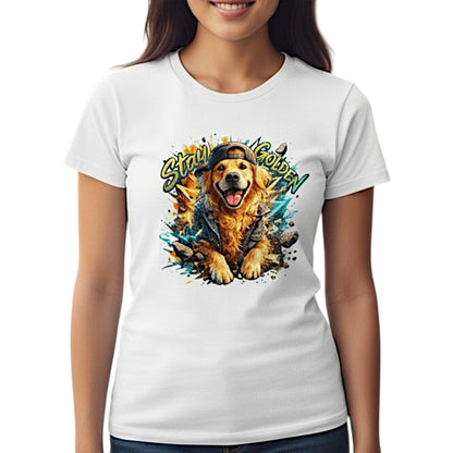 Stay Golden Retriever Graphic T-Shirt Cotton Women Casual Dog Lover Wear