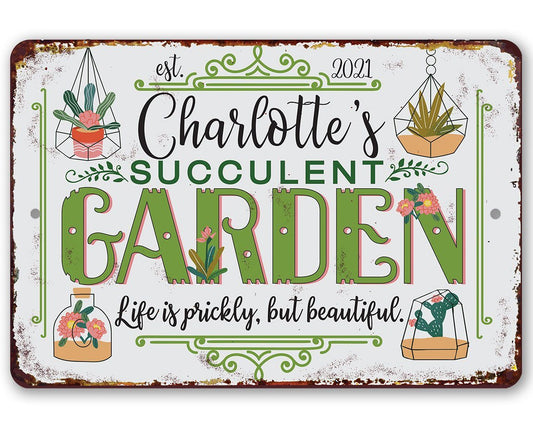 Personalized - Succulent Garden - Metal Sign