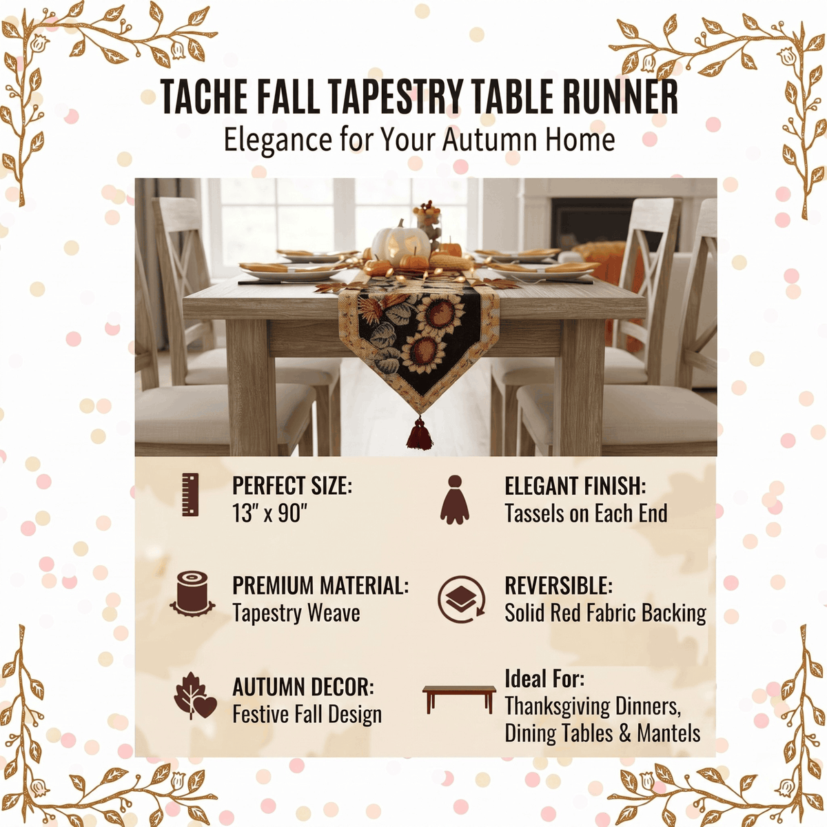 Tache Sunflower Field Scarecrow Autumn Harvest Woven Tapestry Table Runners (11712TR) Otarealm