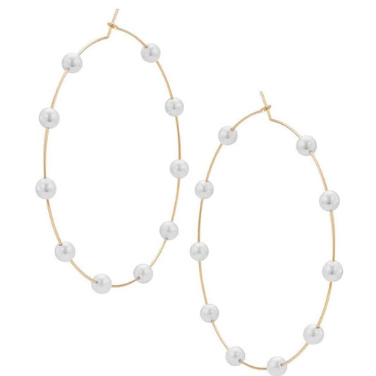 Super Huge Circle Pearls Earrings Thin Dangle