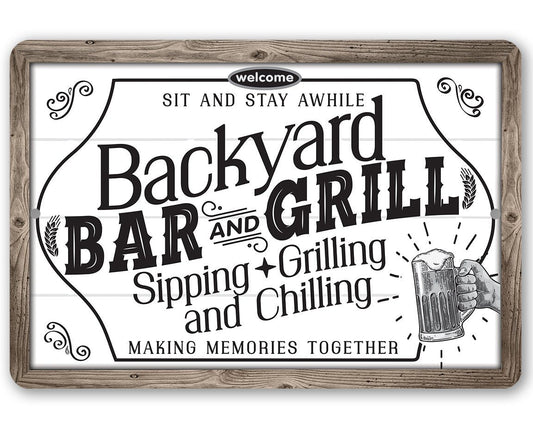 Backyard Bar & Grill - Metal Sign