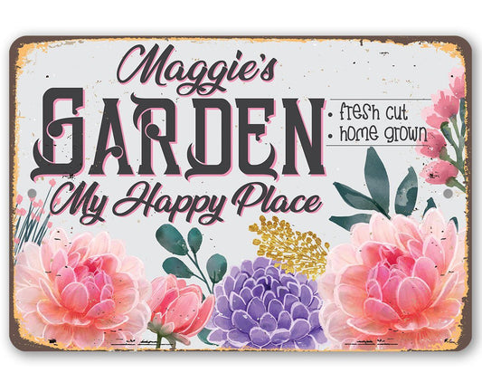 Personalized - Garden, My Happy Place - Metal Sign