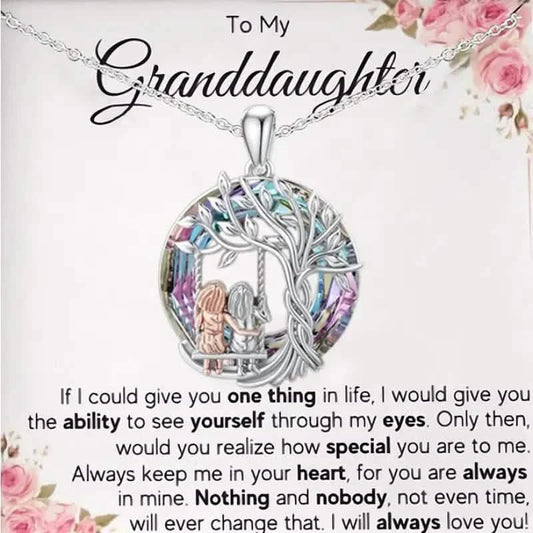 To My Granddaughter, Tree Of Life Sisters On The Swing Pendant Necklace