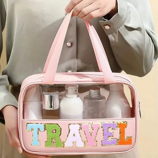 Transparent Letter Pattern Makeup Bag with Handle Otarealm
