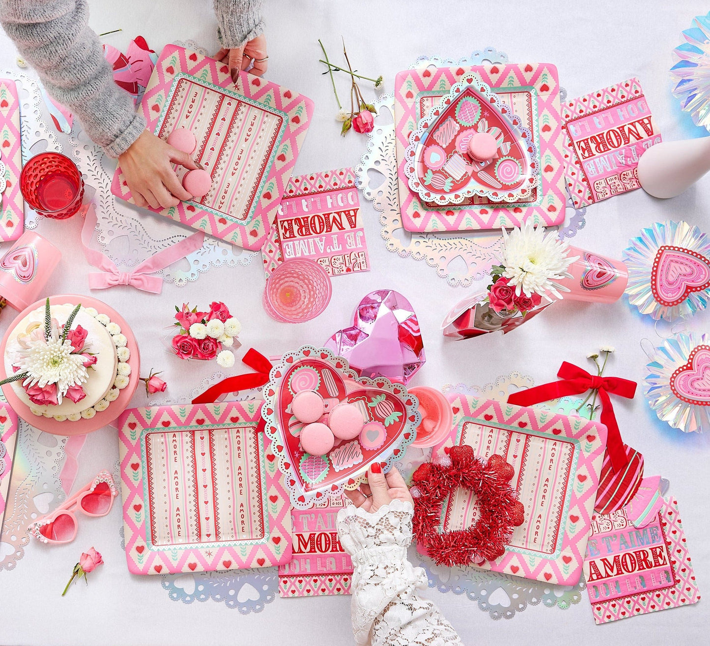 Pink & Red Velvet Clip-on Bow Set (5 count)
