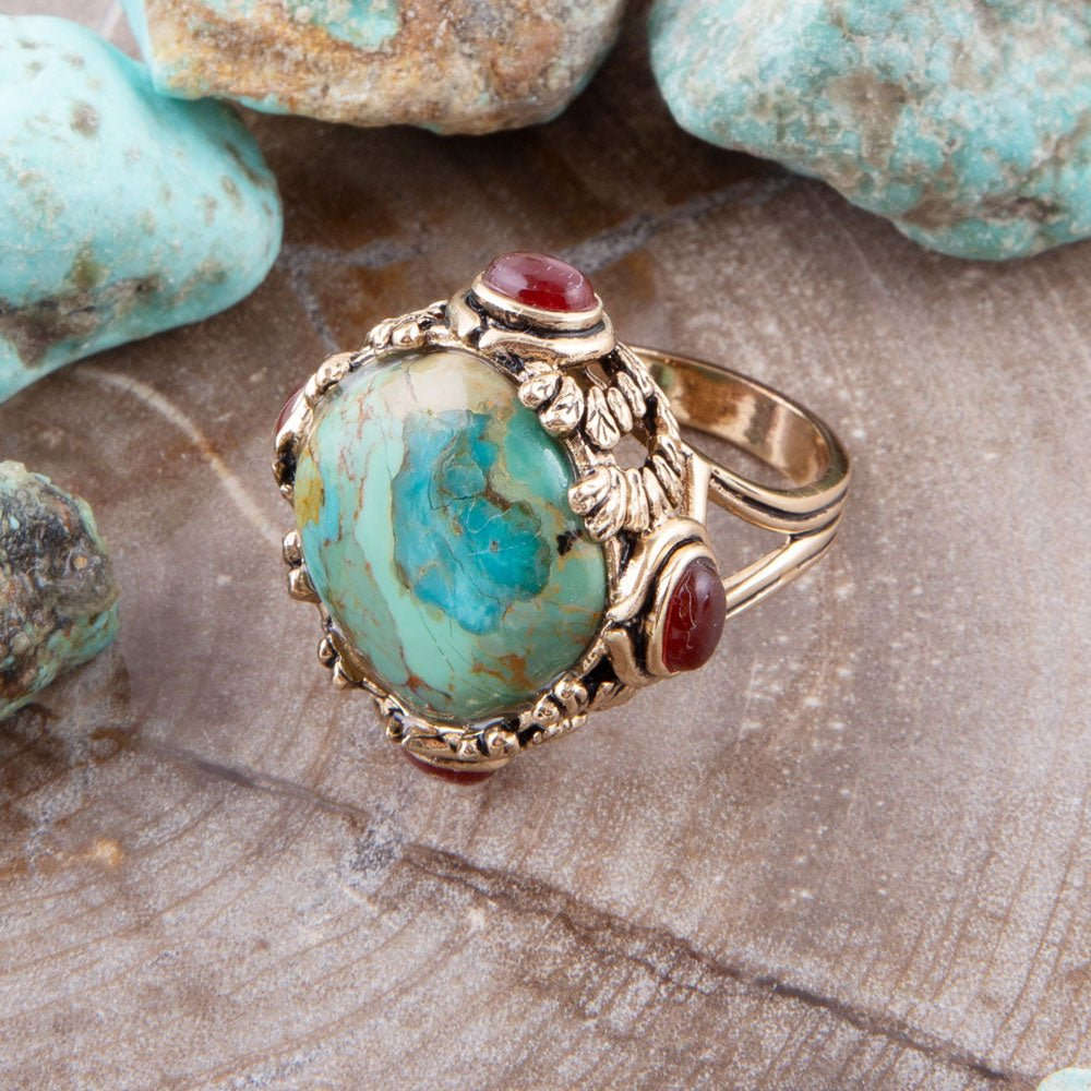 Wilder Blue Turquoise Golden Statement Ring Otarealm