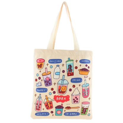Cream Boba Tote Bag – Cute Gift with Keychain & Enamel Pin