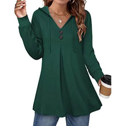 Women's Long Sleeve Hooded Tunic Tops Otarealm