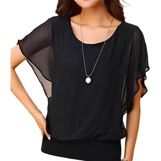 Women's Loose Casual Short Sleeve Chiffon Top T-Shirt Blouse Otarealm