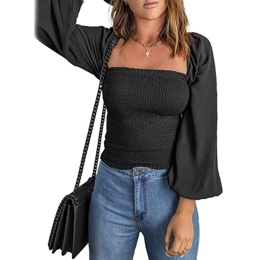 Women's Puff Long Sleeve Square Neck Tops Otarealm