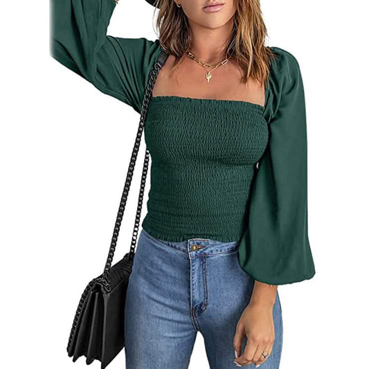 Women's Puff Long Sleeve Square Neck Tops Otarealm