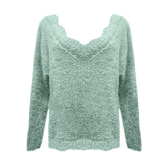 Women's Pullover Sweater Knitted Solid Colored Casual Acrylic Long Sleeve Loose Sweater Cardigans V Neck
