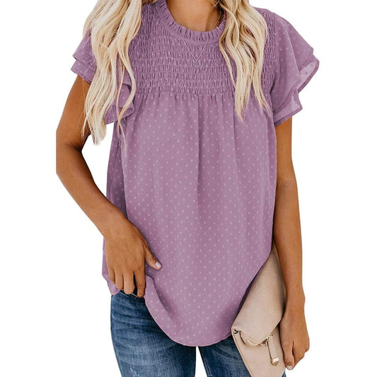 Women's Summer Cute Crewneck Lace Crochet Chiffon Blouse Otarealm