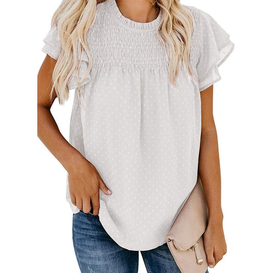 Women's Summer Cute Crewneck Lace Crochet Chiffon Blouse Otarealm