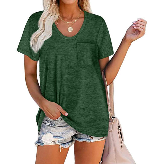 Women's Summer Short Sleeve Crew Neck Pocket Top