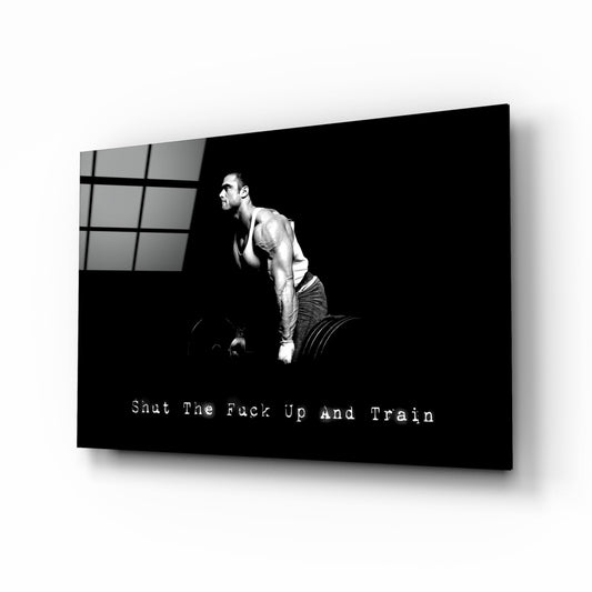 Black And White Pull Up Athlete Gym Glass Wall Art