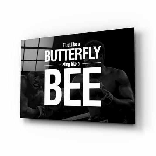 Butterfly And Bee Typography Glass Wall Art