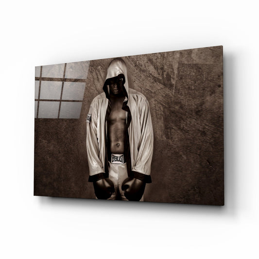 Hooded Boxer In White Robe Glass Wall Art