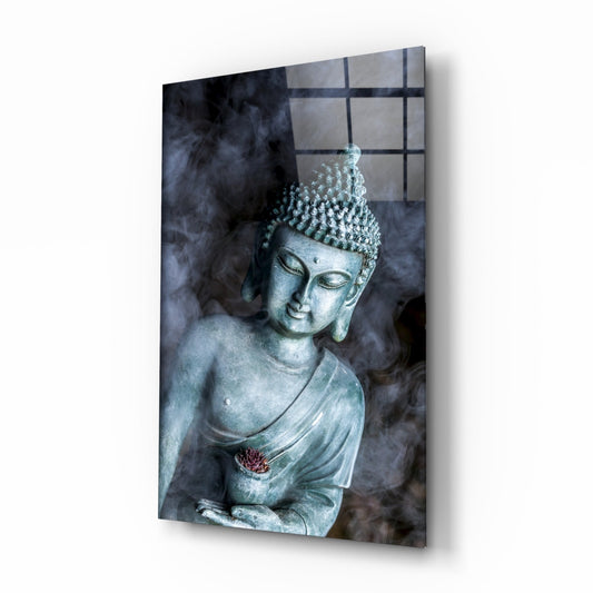 Smoky Jade Buddha Statue Glass Wall Art