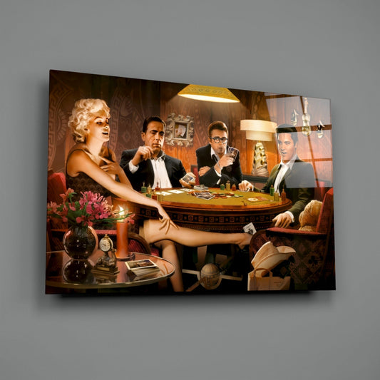 Retro Icons Poker Night Glass Wall Art