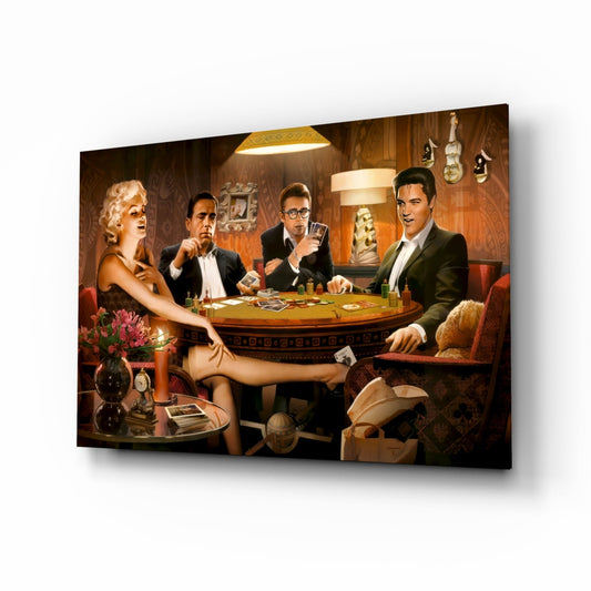Retro Icons Poker Night Glass Wall Art