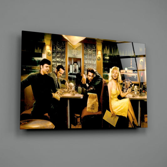 Yellow Dress Midnight Diner Scene Glass Wall Art