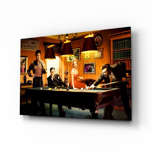 Retro Icons at the Pool Hall V2 Glass Wall Art