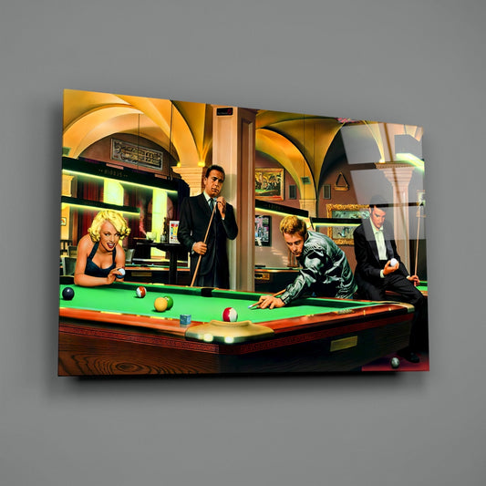 Retro Icons at the Pool Hall Glass Wall Art