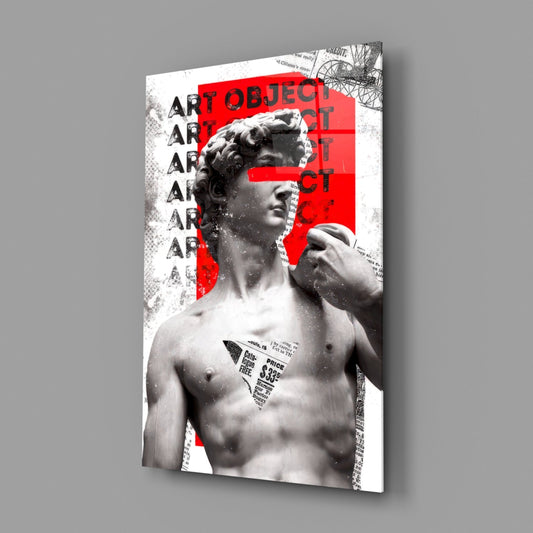 Marble Statue Collage Red Block Glass Wall Art