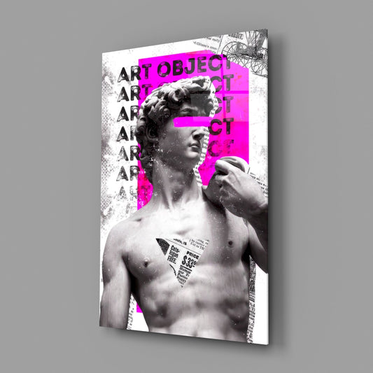 Marble Statue Collage Magenta Block Glass Wall Art