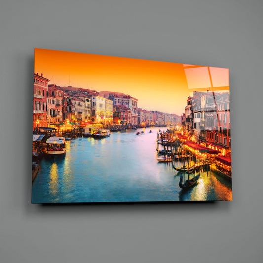 Orange Sunset Grand Canal Glass Wall Art