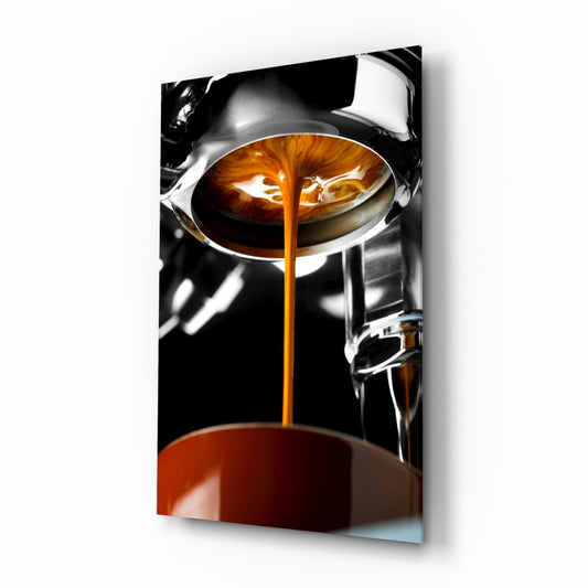 Espresso Pour From Portafilter Closeup Glass Wall Art