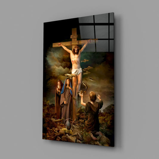 Crucifixion Scene at Golgotha Jesus Glass Wall Art