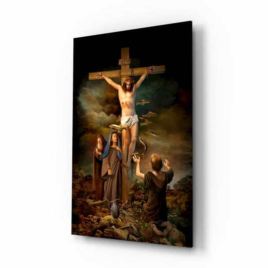 Crucifixion Scene at Golgotha Jesus Glass Wall Art