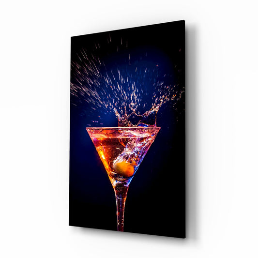 Amber Splash Martini Blue Backdrop Glass Wall Art