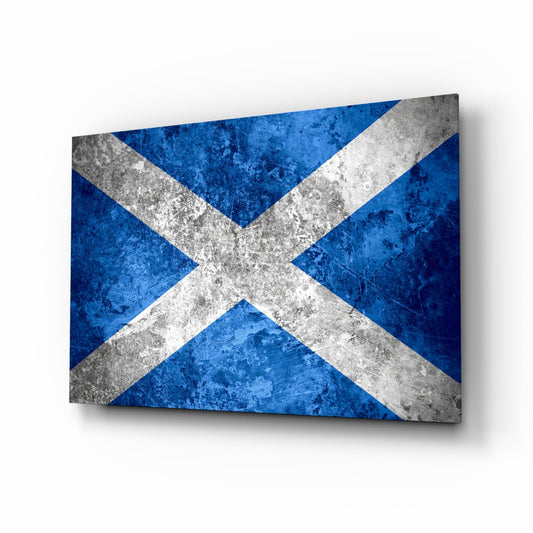 Weathered Concrete Blue Saltire Scotland Flag Glass Wall Art