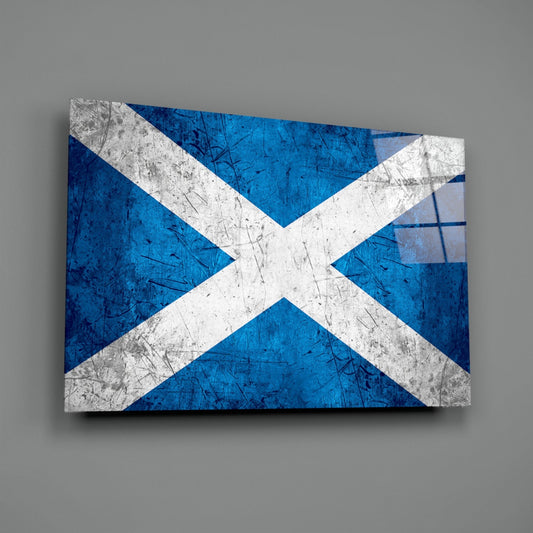 Scratched Metal Distressed Scotland Flag Glass Wall Art