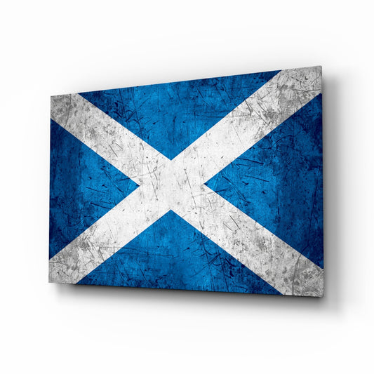 Scratched Metal Distressed Scotland Flag Glass Wall Art