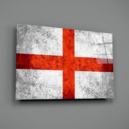 Scratched Steel Gray England Cross Flag Glass Wall Art