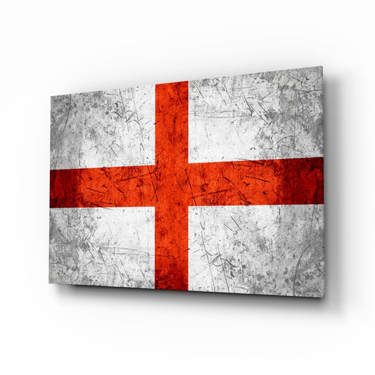 Scratched Steel Gray England Cross Flag Glass Wall Art