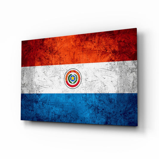 Scratched Metal Paraguay Seal Flag Glass Wall Art