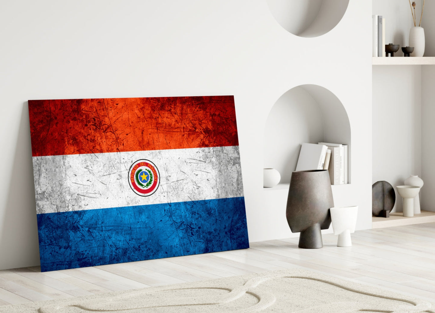 Scratched Metal Paraguay Seal Flag Glass Wall Art